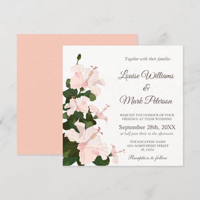 Elegant  Wedding Invitation with Hibiscus Flower (Front/Back)