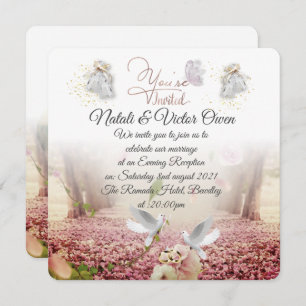 elegant wedding invitation with pigeons