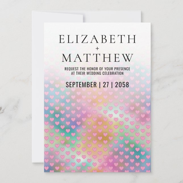 Elegant Wedding Invitation with Pink Hearts (Front)