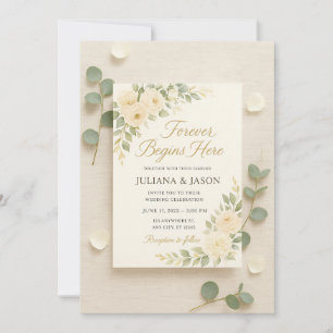 Elegant Wedding Invitation with Soft Ivory Peonies