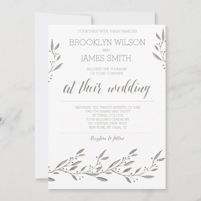 Elegant Wedding Invitations Grey Floral (Front)