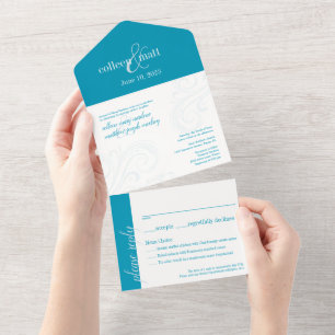Elegant Wedding Invite, Aqua All-in-One All In One Invitation