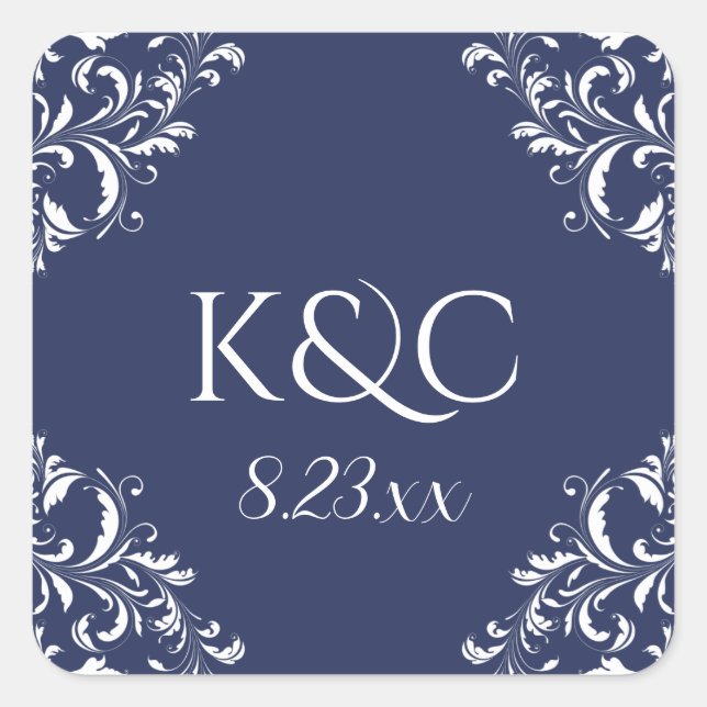Elegant Wedding Label | Nadine - Navy Blue (Front)