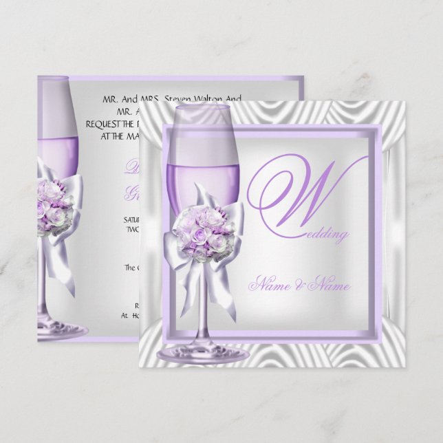 Elegant Wedding Lavender Purple Lilac Champagne Invitation (Front/Back)