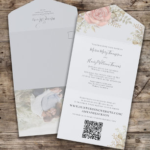 Elegant Wedding Light Blue Floral  All In One Invitation