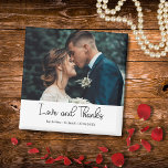 Elegant Wedding Love and Thanks Photo Magnet<br><div class="desc">Share your gratitude with this elegant “Love and Thanks” wedding magnet. The front features your favorite wedding photo along with your personalized names and date, creating a keepsake your guests will treasure. A perfect small thank-you gift that’s both stylish and meaningful ideal for fridges, boards, or any special place that...</div>