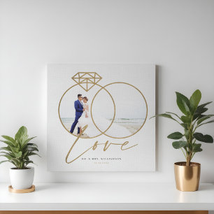 Elegant Wedding Love Gold Diamond Rings Photo Canvas Print