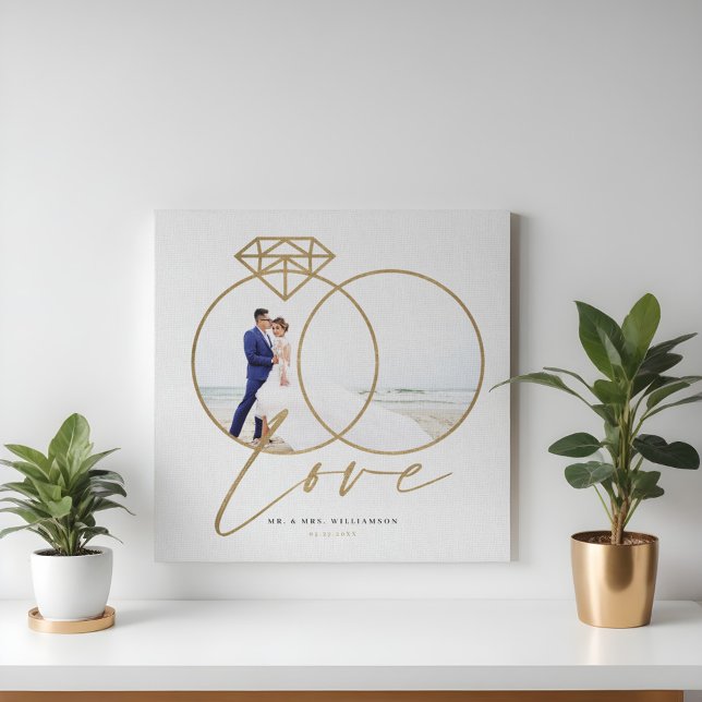 Elegant Wedding Love Gold Diamond Rings Photo Canvas Print (Elegant Wedding Love Gold Diamond Rings Photo Canvas Print)