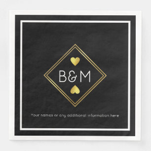 Elegant Wedding Love Monogram Black Napkin