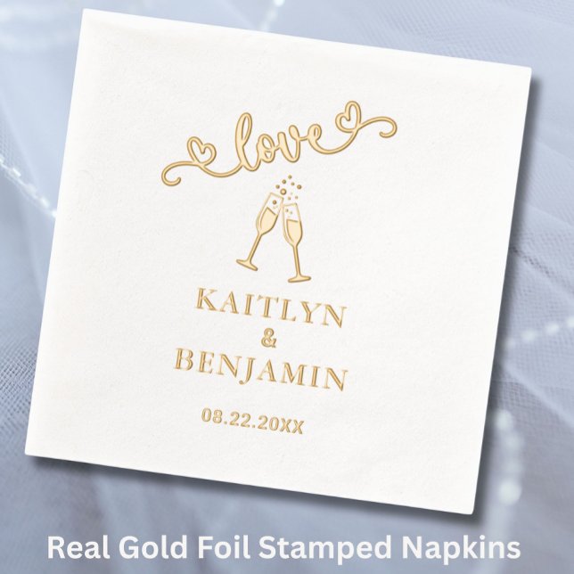 Elegant Wedding Love Real Foil Stamped Napkins (Creator Uploaded)