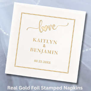 Elegant Wedding Love Real Gold Foil Stamped  Foil Napkins