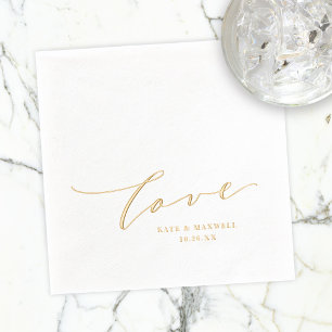 Elegant Wedding Love Script Names & Wedding Date Foil Napkins