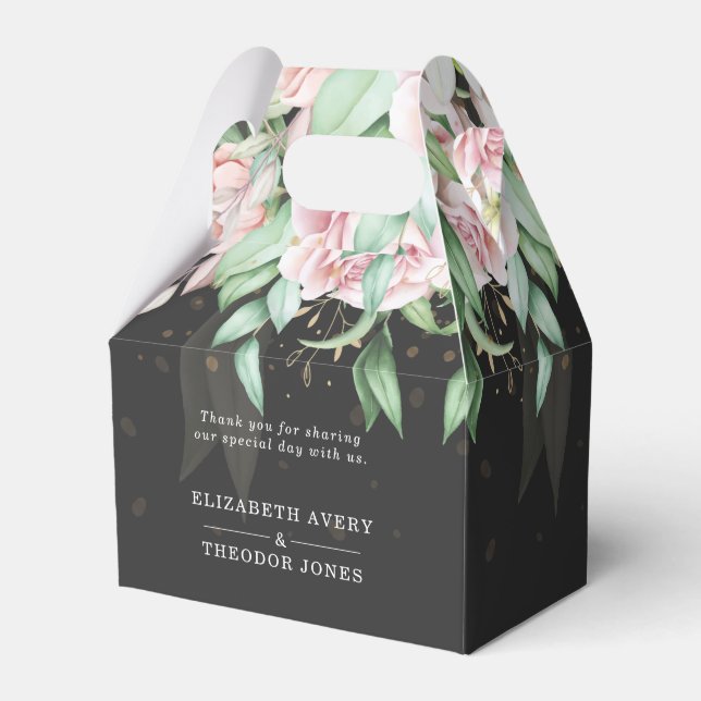 Elegant Wedding Luxury Black and Pink Floral Favour Box (Front Side)