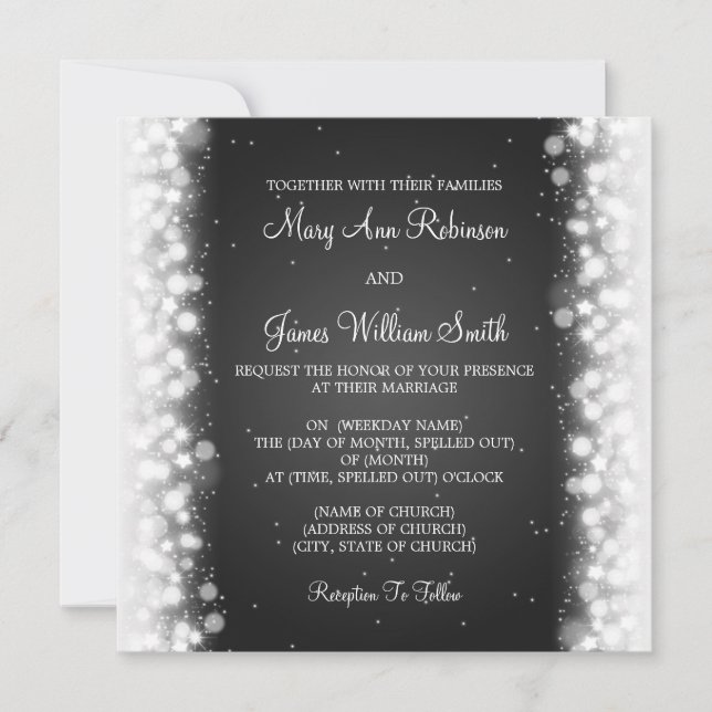 Elegant Wedding Magic Sparkle Black Invitation (Front)