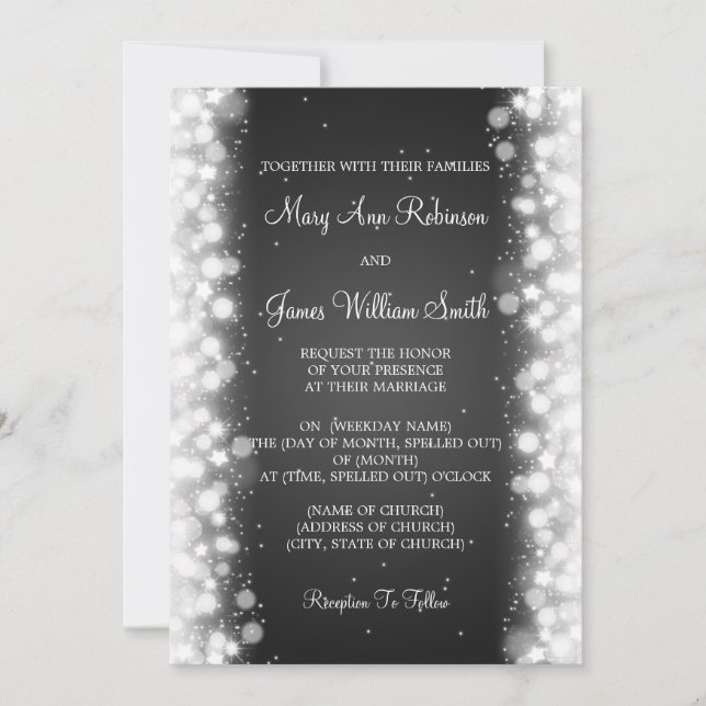 Elegant Wedding Magic Sparkle Black Invitation (Front)