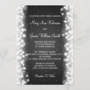 Elegant Wedding Magic Sparkle Black Invitation