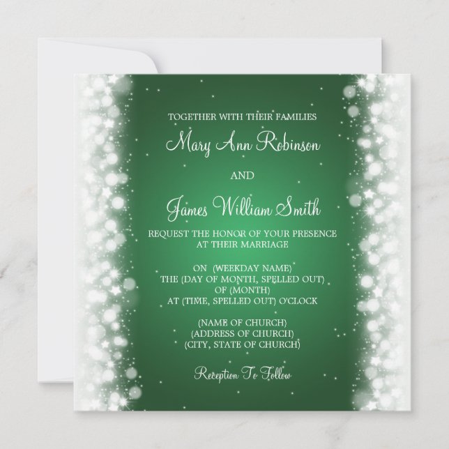 Elegant Wedding Magic Sparkle Green Invitation (Front)