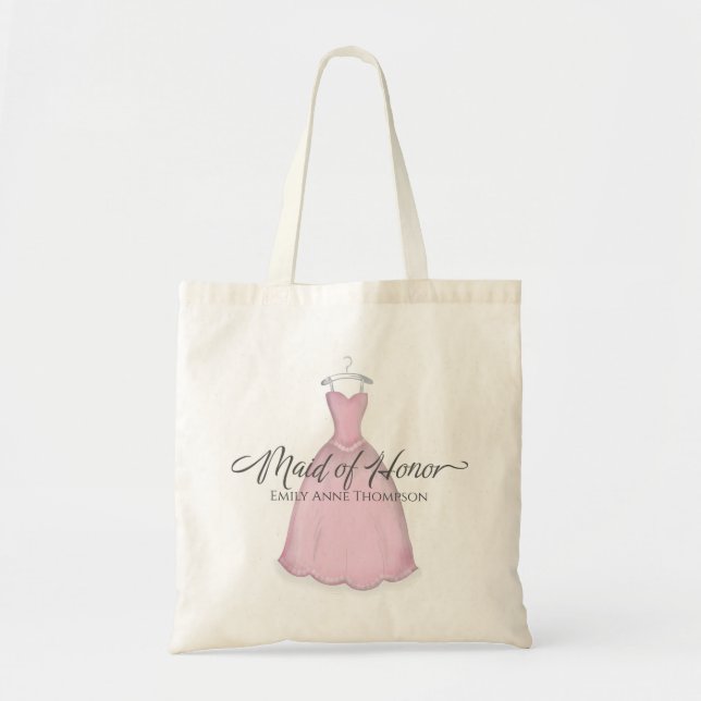 Elegant Wedding Maid of Honour Modern Pink Dress Tote Bag (Front)