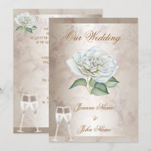 Elegant Wedding Marble Rose Cream White Champagne Invitation