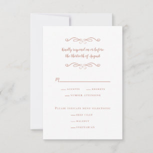 Elegant Wedding Meal White & Rose Pink Minimalist RSVP Card