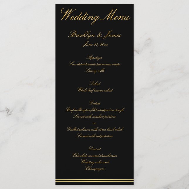 Elegant Wedding Menu Black And Gold 4x9.25 (Front)