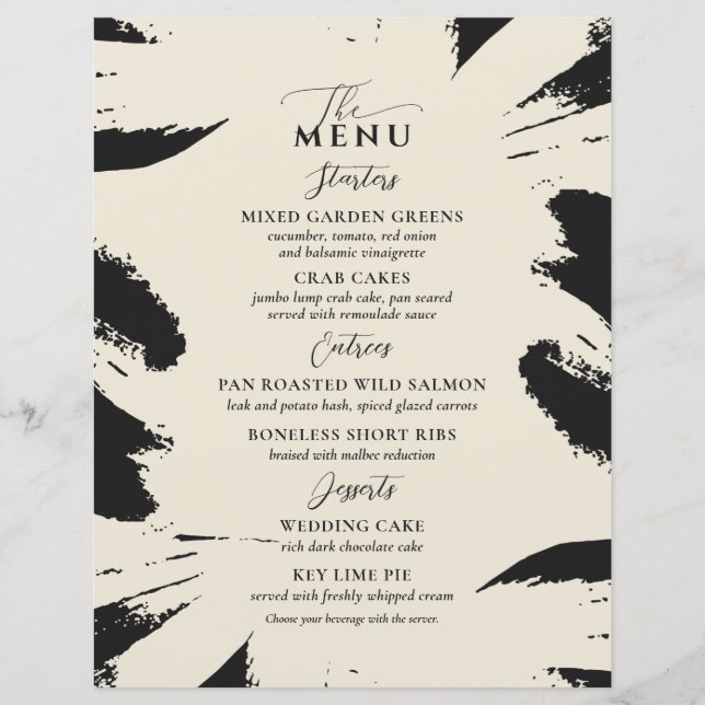 Elegant Wedding Menu Bone Black Two Entree (Front)