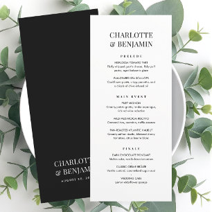 Elegant Wedding Menu Card Chic Minimalist Black