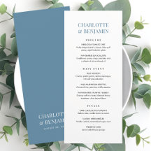 Elegant Wedding Menu Card Chic Minimalist Blue