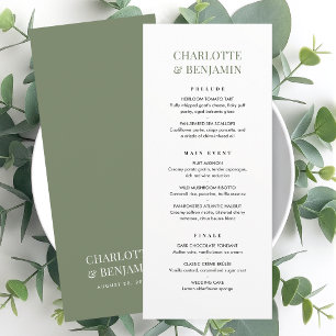 Elegant Wedding Menu Card Chic Minimalist Green