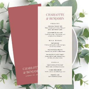 Elegant Wedding Menu Card Chic Minimalist Red