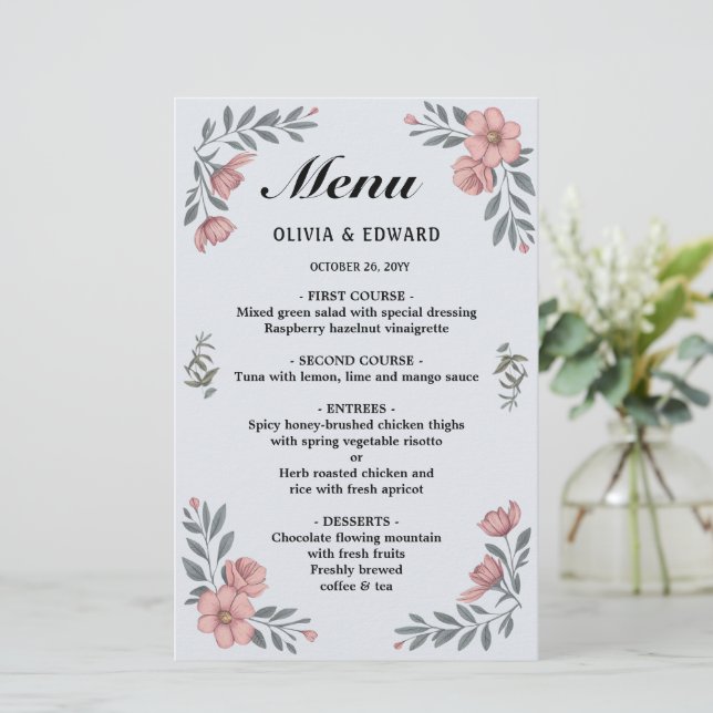 Elegant Wedding Menu Card - Olivia & Edward (Standing Front)