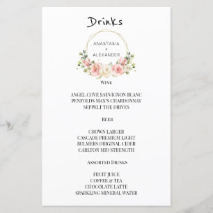 Elegant WEDDING MENU drinks.