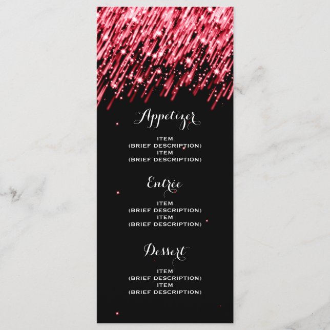 Elegant Wedding Menu Falling Stars Red (Front)