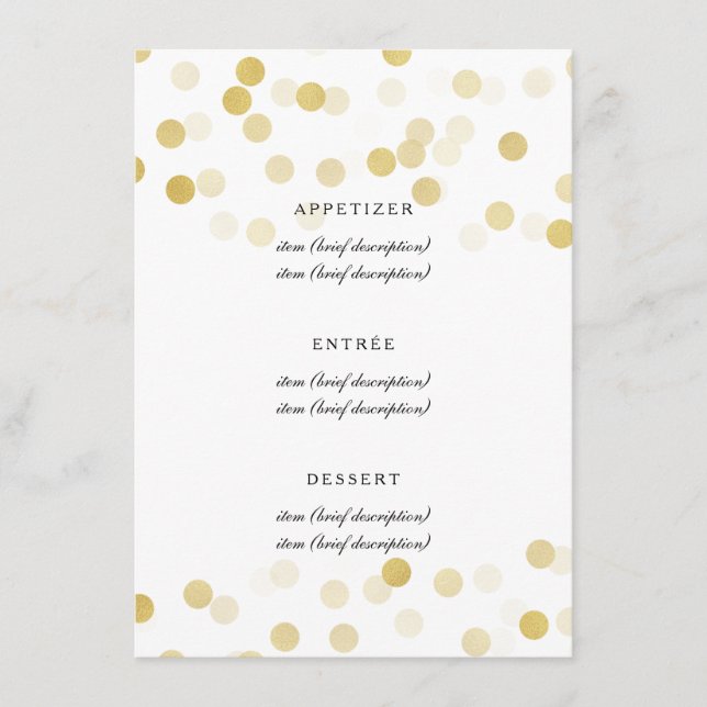 Elegant Wedding Menu Faux Gold Foil Glitter Lights (Front)
