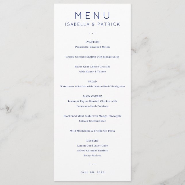 Elegant Wedding Menu for Isabella & Patrick (Front)