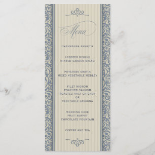 Elegant Wedding Menu in Blue and Beige