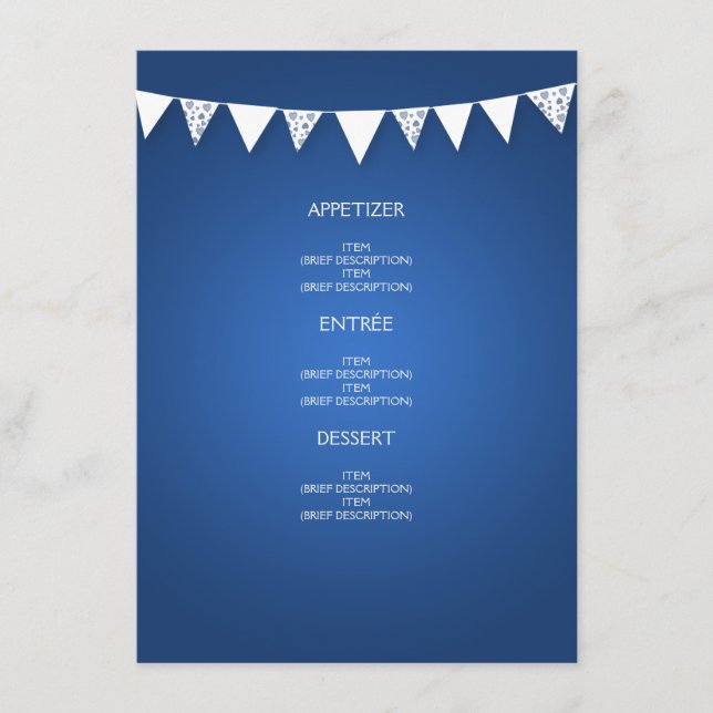 Elegant Wedding Menu Love Bunting Blue (Front)