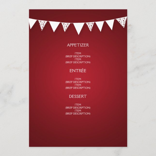 Elegant Wedding Menu Love Bunting Red (Front)