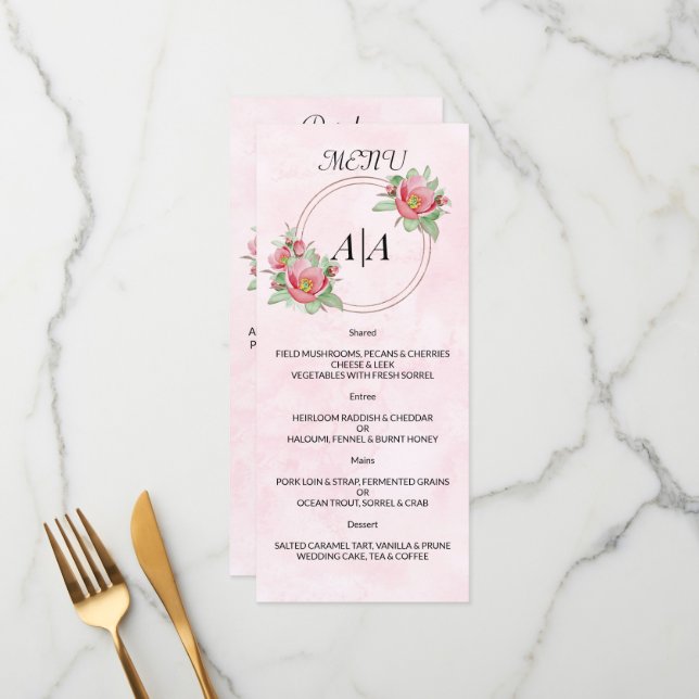 Elegant WEDDING MENU. Menu (Front/Back In Situ)