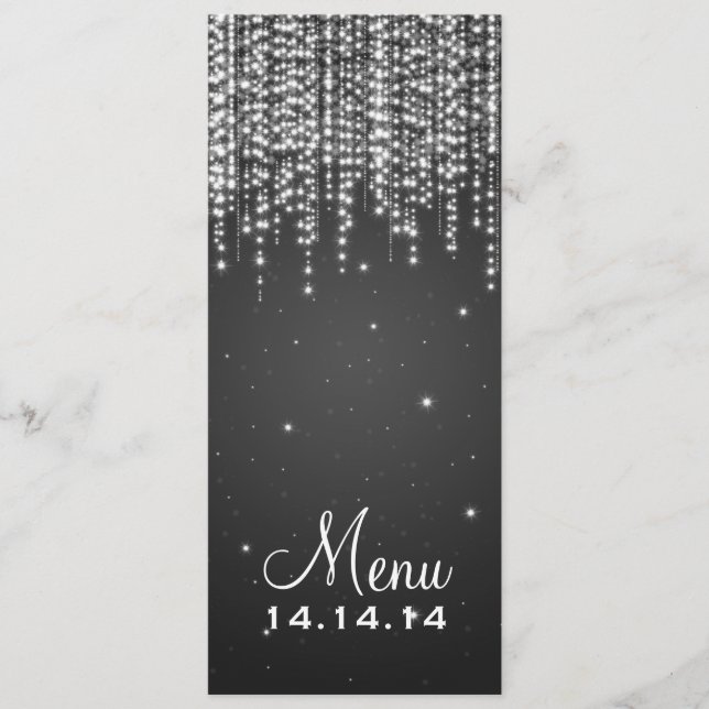 Elegant Wedding Menu Night Dazzle Black (Front)