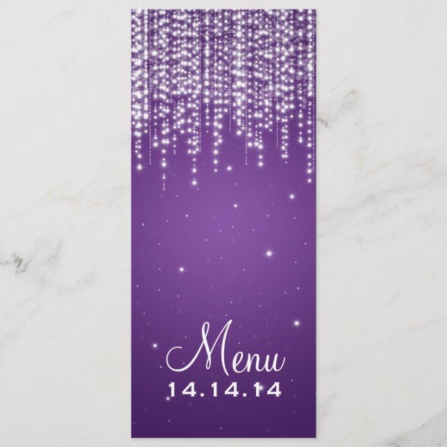 Elegant Wedding Menu Night Dazzle Purple (Front)