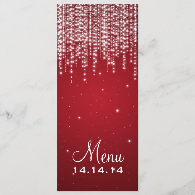 Elegant Wedding Menu Night Dazzle Red (Front)