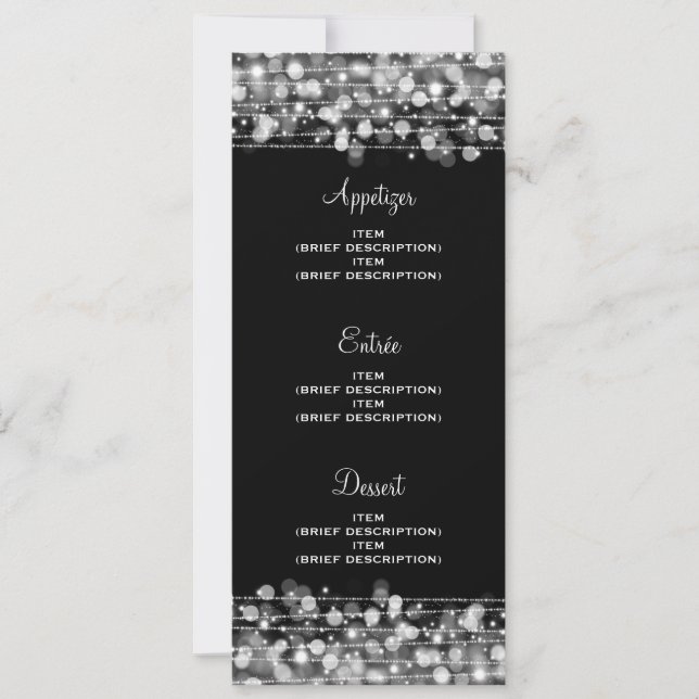 Elegant Wedding Menu Party Sparkles Silver Invitation (Front)