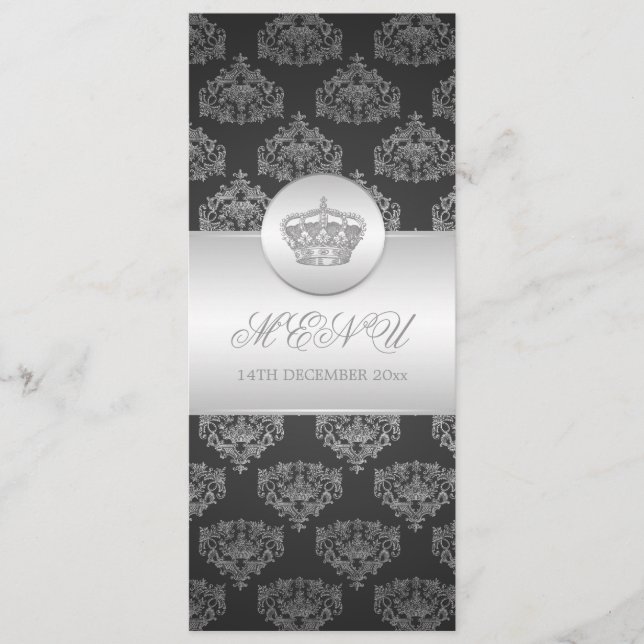 Elegant Wedding Menu Royal Crown Black (Front)
