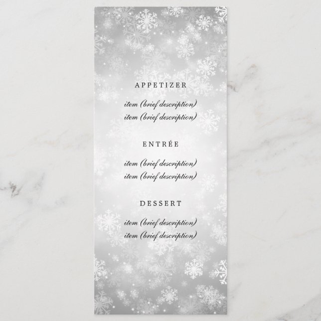 Elegant Wedding Menu Silver Winter Wonderland (Front)