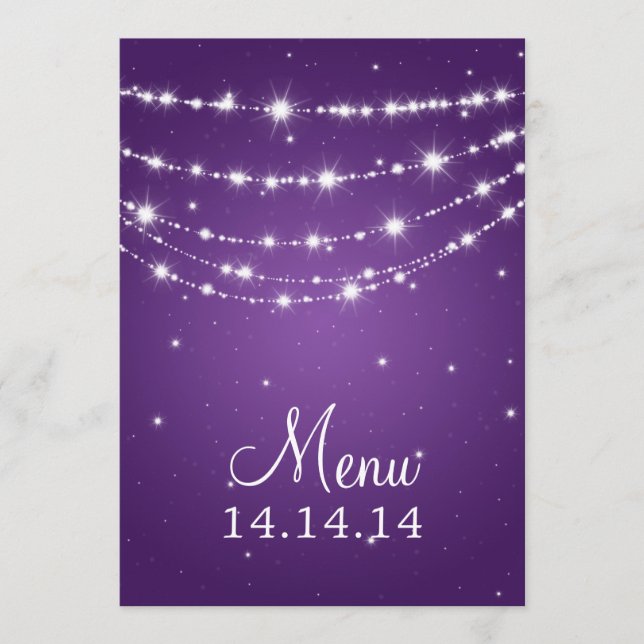 Elegant Wedding Menu Sparkling Chain Purple (Front)