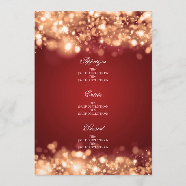 Elegant Wedding Menu Sparkling Lights Gold (Front)