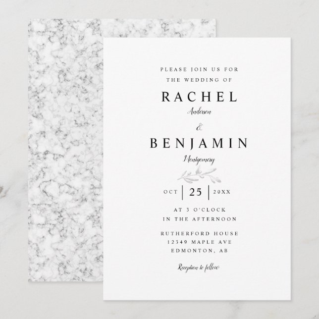Elegant Wedding Minimal Marble Invitation (Front/Back)