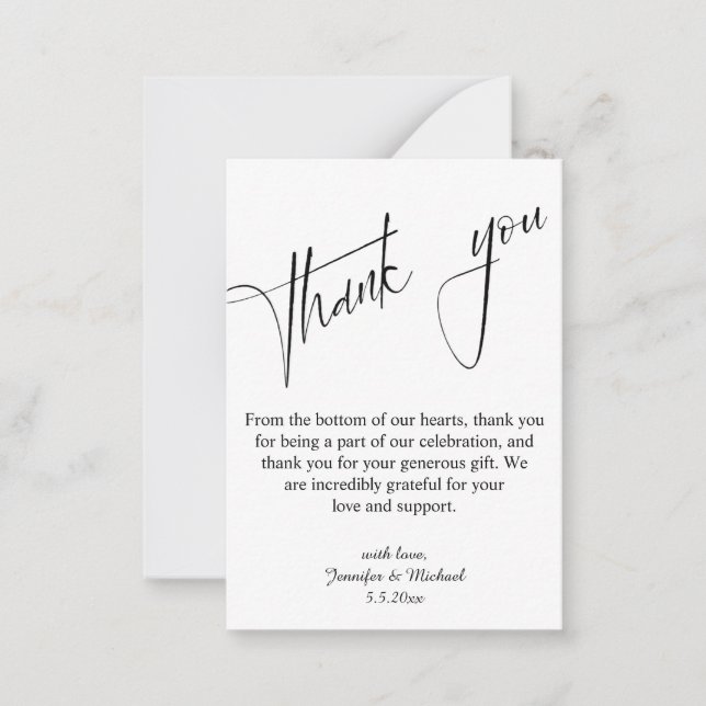 elegant wedding minimalist modern script thank you card (Front)