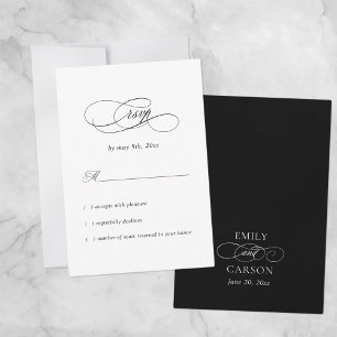 Elegant Wedding Minimalist Monogram Black White RSVP Card